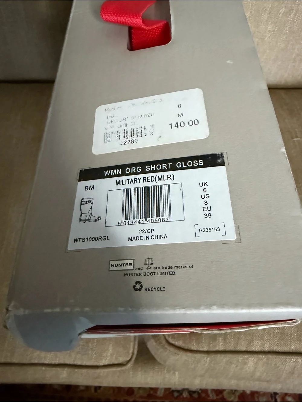 Hunter Original Short Gloss Red Rain Boots Women's Size 8 Waterproof Box